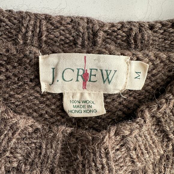 J Crew VTG 90s 100% Wool Chunky Knit Snowflake Fair Isle Brown Gray Sweater M - Picture 5 of 9